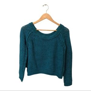 Free People Turquoise Blue Cropped Knit Sweater Size S